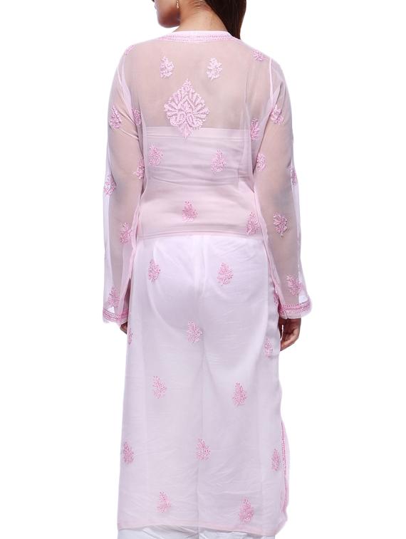 ada pink georgette straight chikankari kurta - 15015557 - Zoom Image - 3