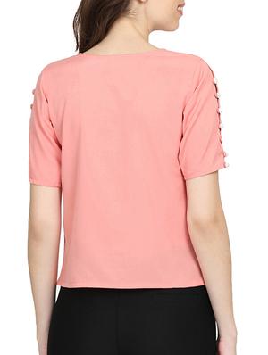 solid pink embellished top - 15015577 - Standard Image - 3