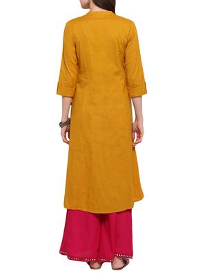 mustard cotton aline kurta - 15015956 - Standard Image - 3