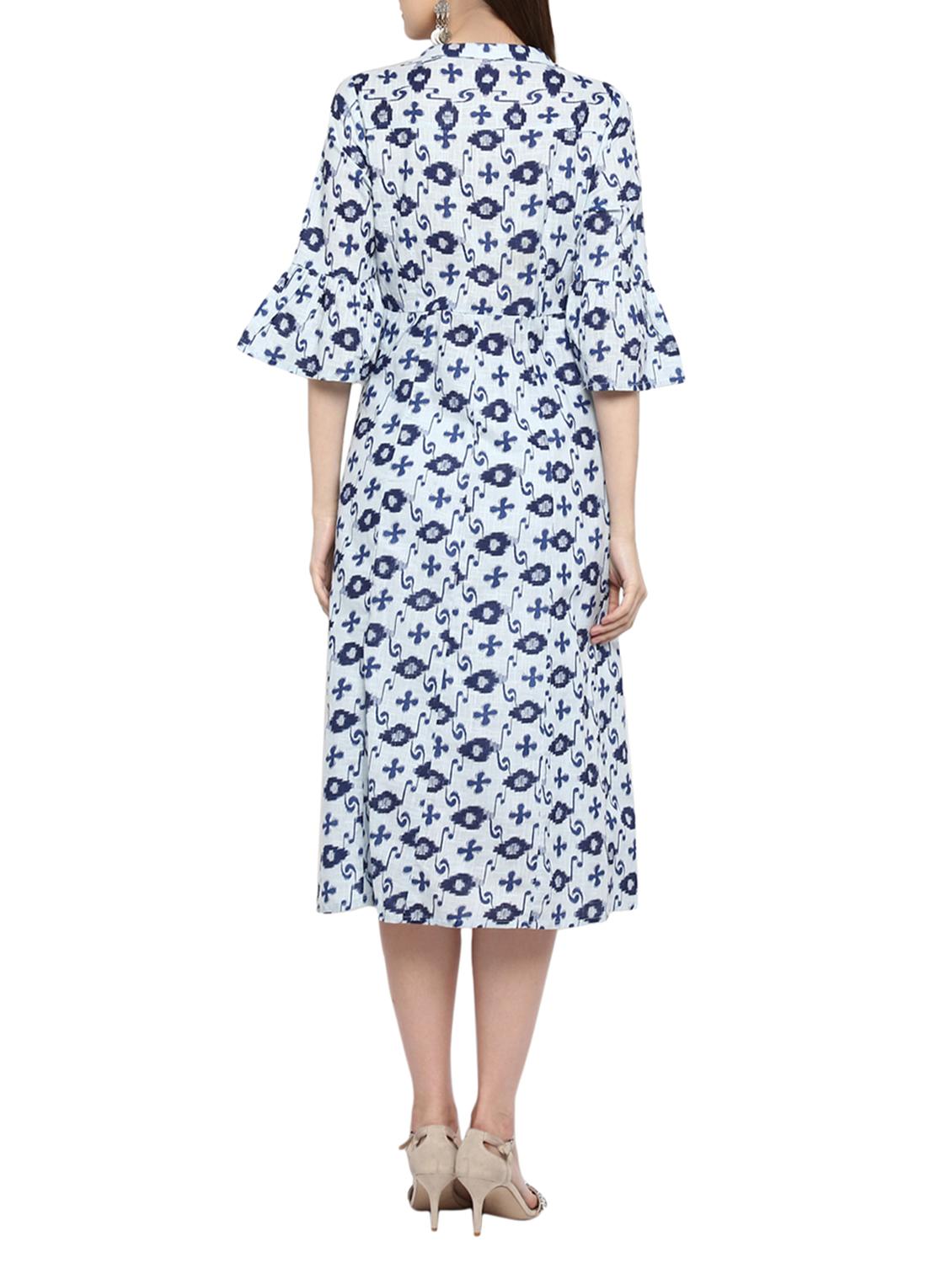 blue cotton flared kurta - 15015957 - Zoom Image - 3