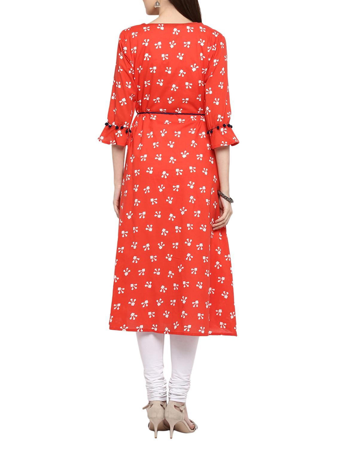 red rayon layered kurta - 15015973 - Zoom Image - 3