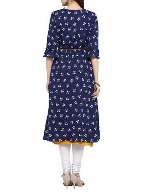 mustard rayon layered kurta - 15015974 - Standard Image - 3