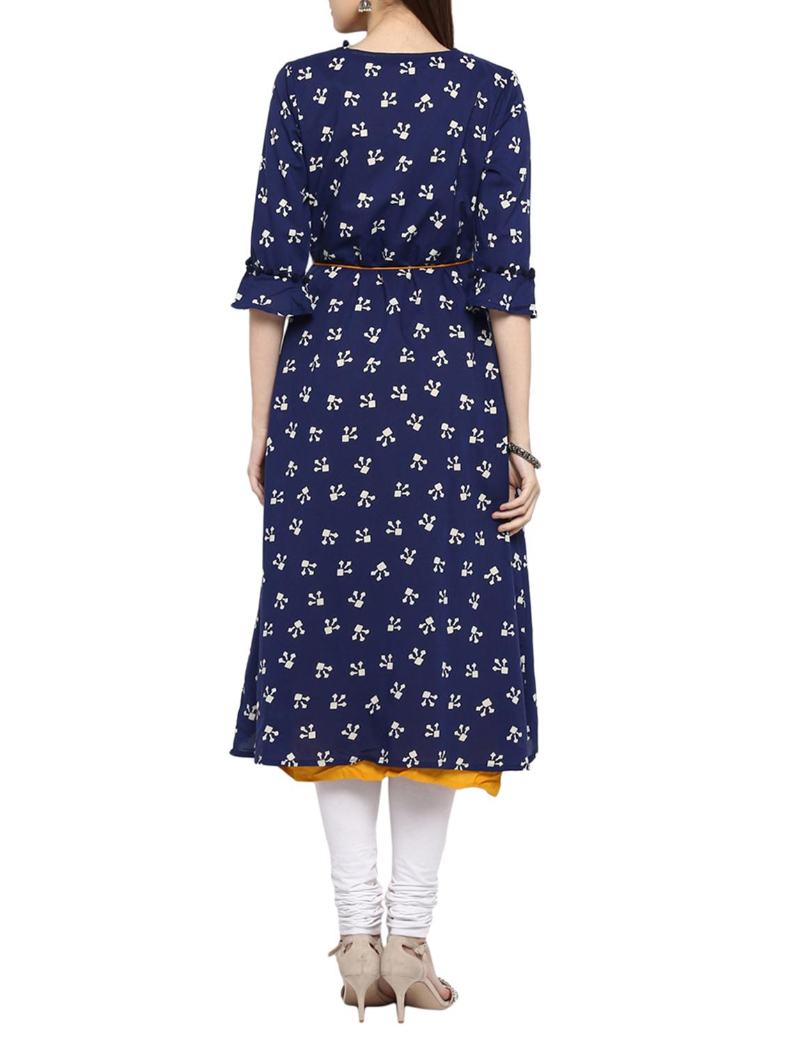 mustard rayon layered kurta - 15015974 - Zoom Image - 3