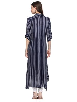 Stripes high-low kurta - 15016039 - Standard Image - 3