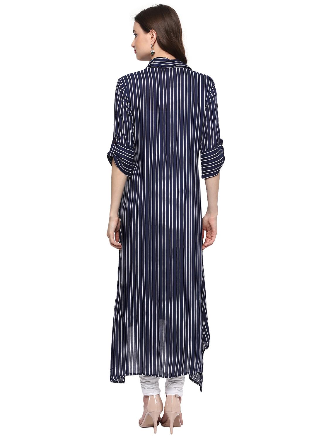 Stripes high-low kurta - 15016039 - Zoom Image - 3
