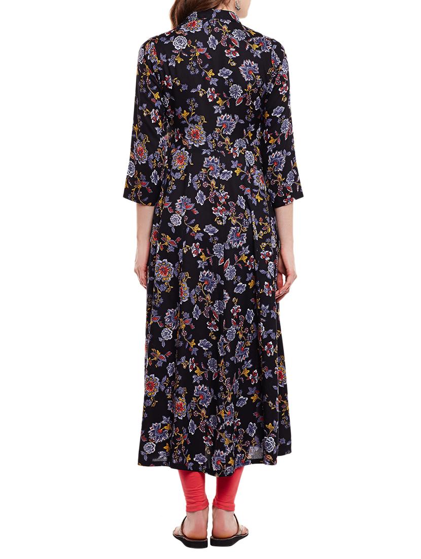black rayon flared kurta - 15016067 - Zoom Image - 3