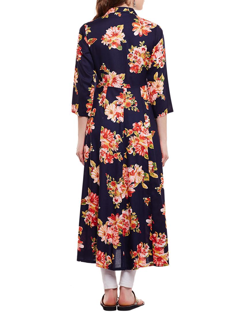 blue rayon flared kurta - 15016068 - Zoom Image - 3