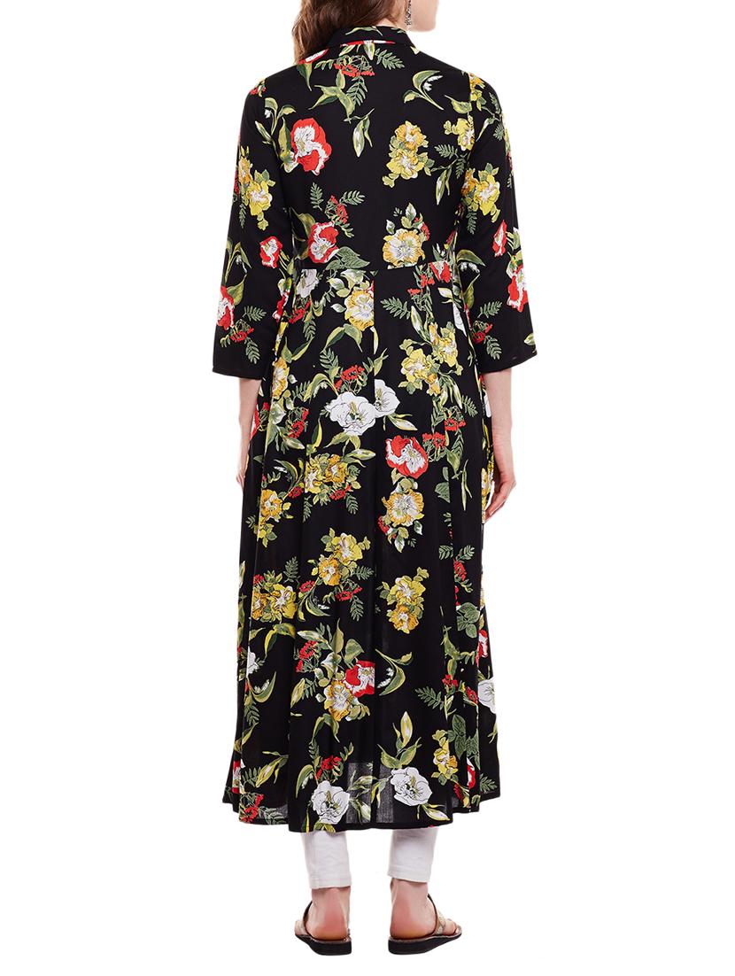 black rayon flared kurta - 15016069 - Zoom Image - 3