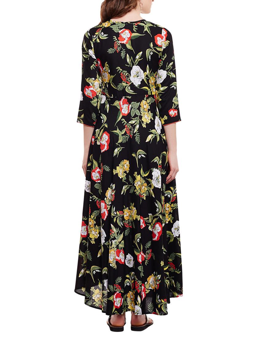 black rayon flared kurta - 15016071 - Zoom Image - 3
