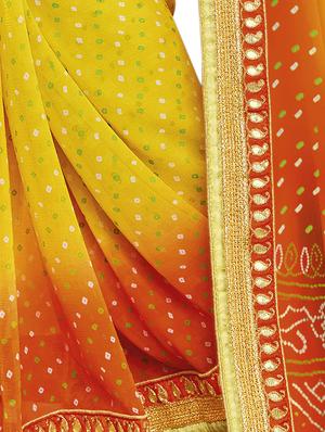 yellow georgette bandhani saree with blouse - 15016778 - Standard Image - 3