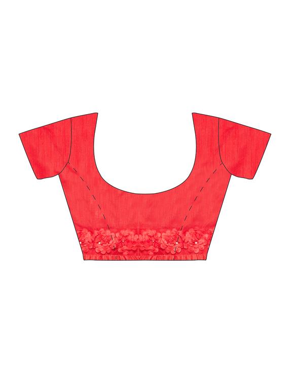 red georgette bordered saree with blouse - 15016844 - Zoom Image - 3