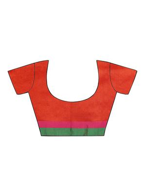 orange cotton blend bordered saree with blouse - 15016868 - Standard Image - 3