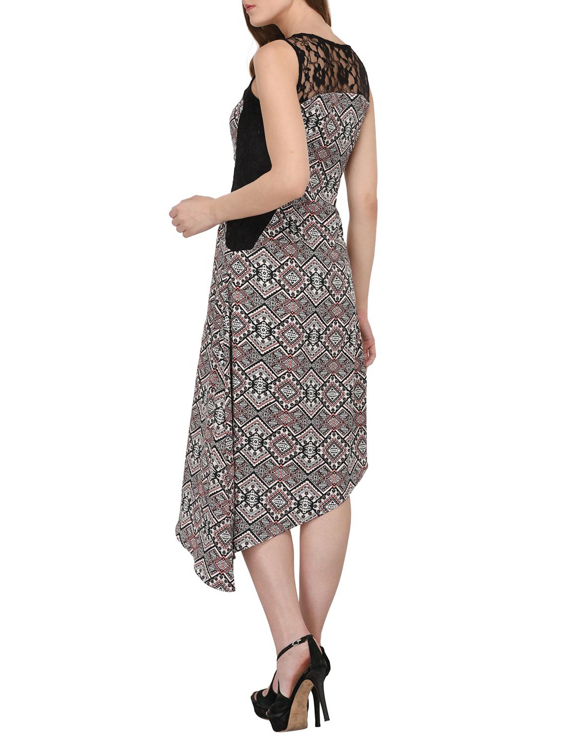 black printed crepe asymmetric dress - 15016946 - Zoom Image - 3