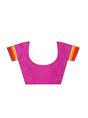 Contrast bordered bhagalpuri saree with blouse - 15016996 - Standard Image - 3