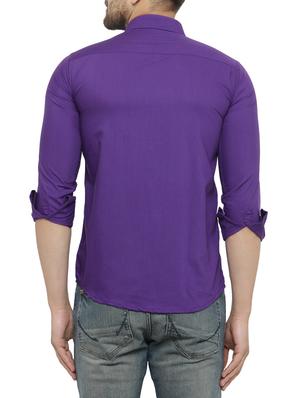 purple cotton casual shirt - 15017336 - Standard Image - 3