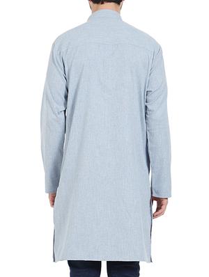 blue cotton long kurta - 15019279 - Standard Image - 3