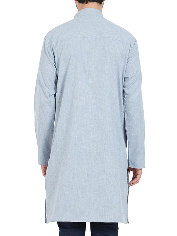 blue cotton long kurta - 15019279 - Zoom Image - 3
