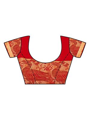 red art silk woven saree with blouse - 15019323 - Standard Image - 3