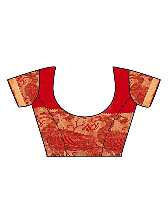 red art silk woven saree with blouse - 15019323 - Zoom Image - 3