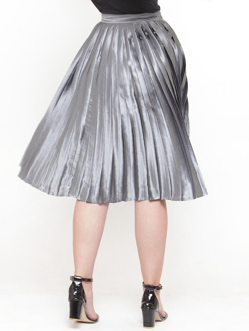 silver solid pleated skirt - 15019750 - Zoom Image - 3