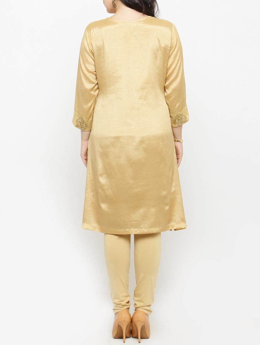 yellow viscose aline kurta - 15019756 - Zoom Image - 3