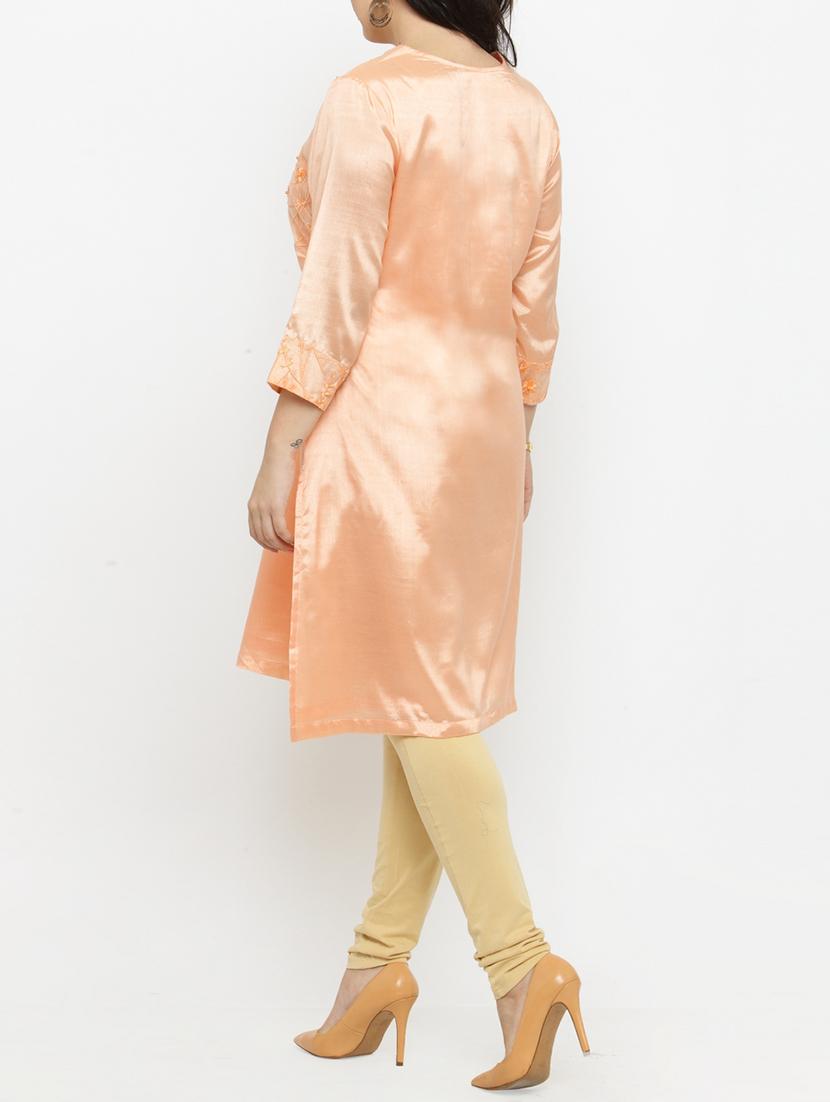 peach viscose aline kurta - 15019758 - Zoom Image - 3