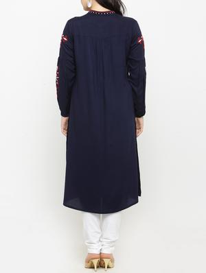 blue cotton aline kurta - 15019763 - Standard Image - 3