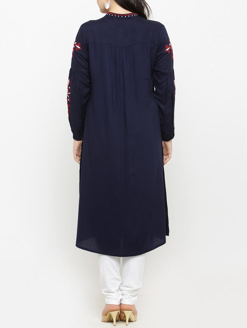 blue cotton aline kurta - 15019763 - Zoom Image - 3
