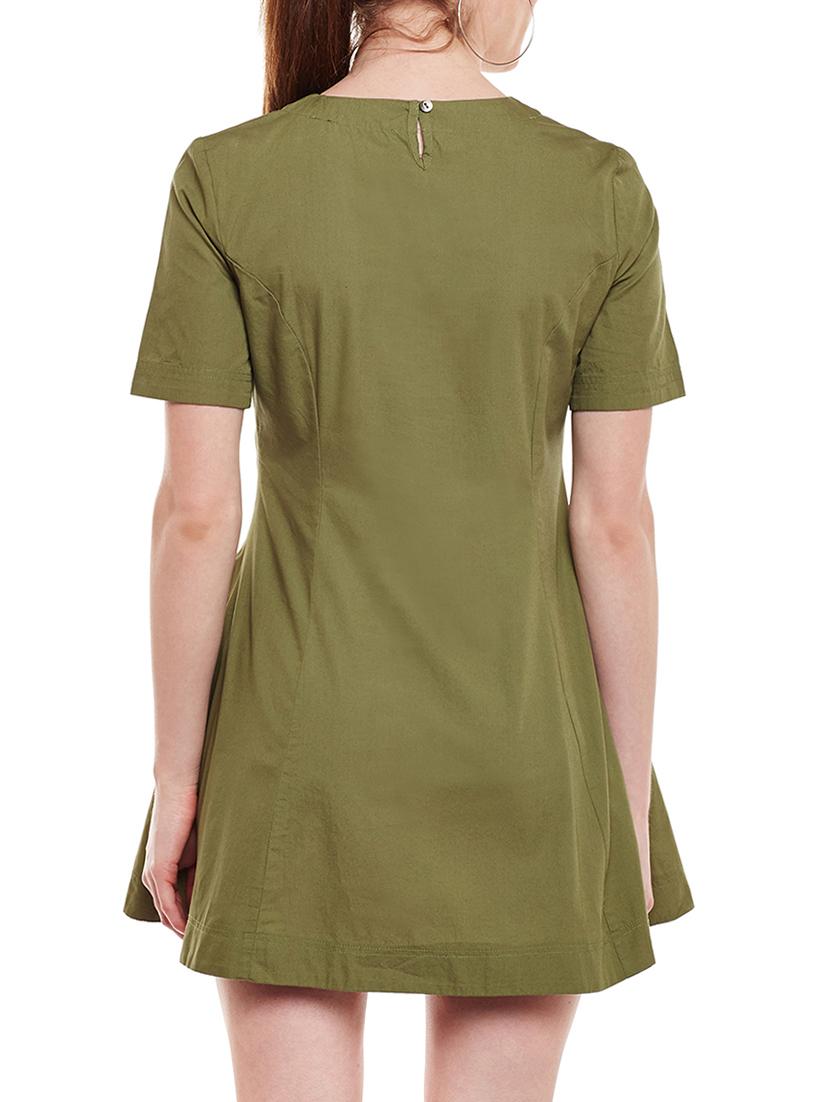 olive cotton a-line dress - 15020105 - Zoom Image - 3