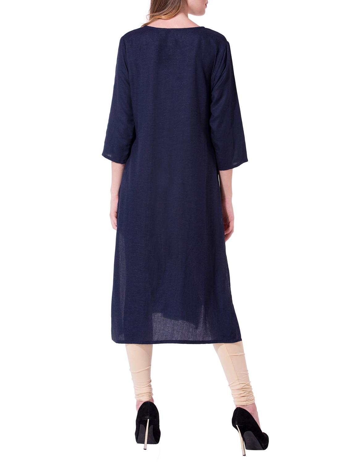 blue rayon straight kurta - 15020212 - Zoom Image - 3