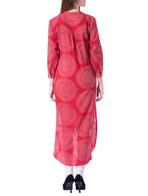 red cotton high low kurta - 15020213 - Standard Image - 3
