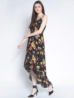 black printed high low dress - 15020368 - Standard Image - 3