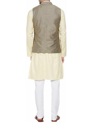 yellow cotton kurta pyjama set with waistcoat - 15020930 - Standard Image - 3