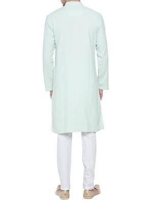 aqua blue cotton kurta pyjama set - 15020935 - Standard Image - 3
