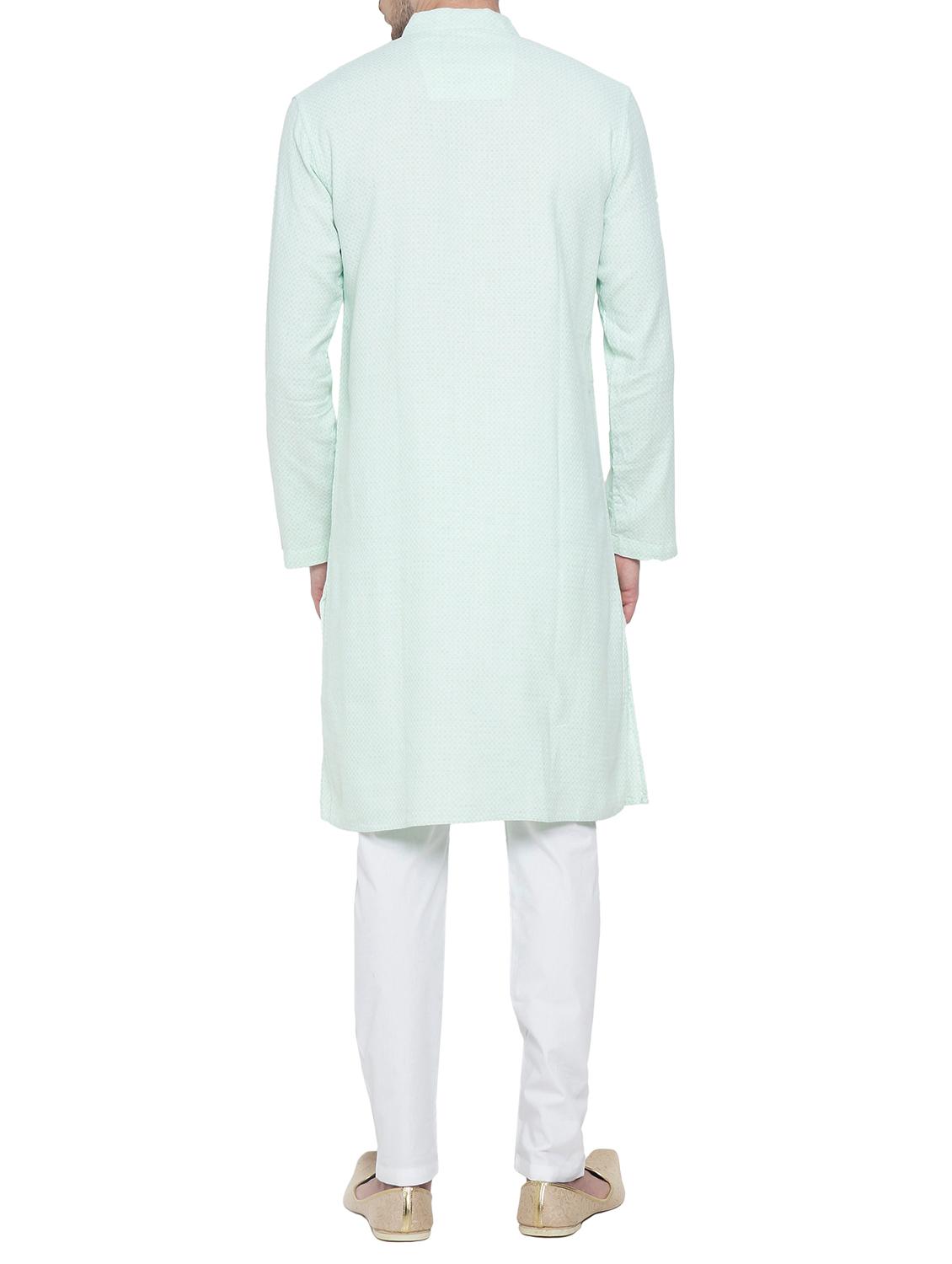aqua blue cotton kurta pyjama set - 15020935 - Zoom Image - 3