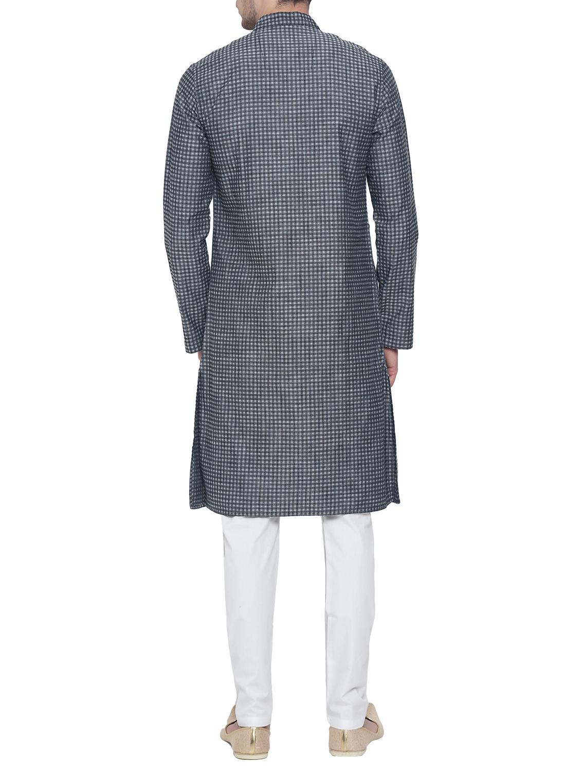 grey cotton kurta pyjama set - 15020940 - Zoom Image - 3