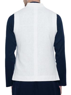 white cotton nehru jacket - 15020953 - Standard Image - 3