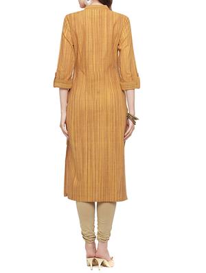 brown cotton straight kurta - 15021581 - Standard Image - 3