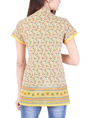 yellow cotton straight kurti - 15021839 - Standard Image - 3