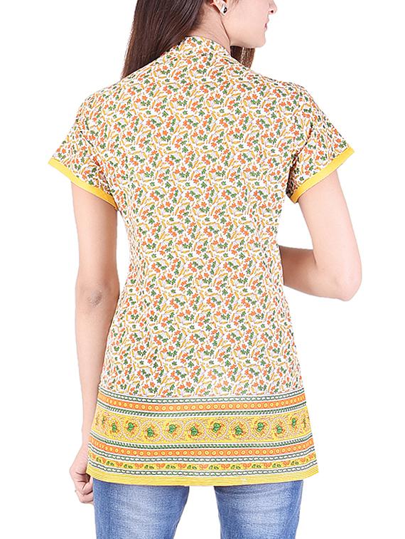 yellow cotton straight kurti - 15021839 - Zoom Image - 3