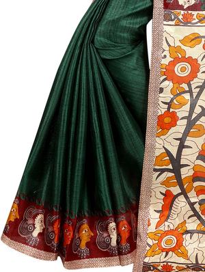 green khadi printed saree with blouse - 15022765 - Standard Image - 3