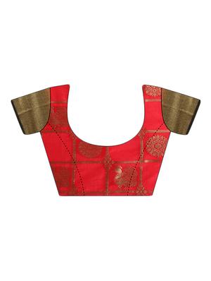 red banarasi silk saree with blouse - 15023160 - Standard Image - 3