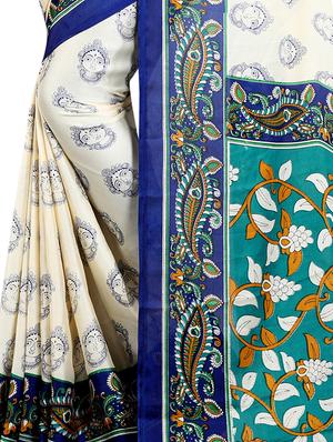 white georgette printed saree with blouse - 15023468 - Standard Image - 3