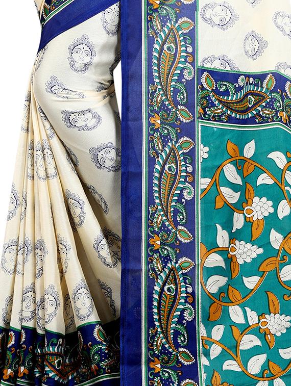 white georgette printed saree with blouse - 15023468 - Zoom Image - 3