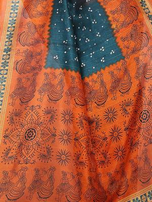 green cotton silk printed saree with blouse - 15023474 - Standard Image - 3