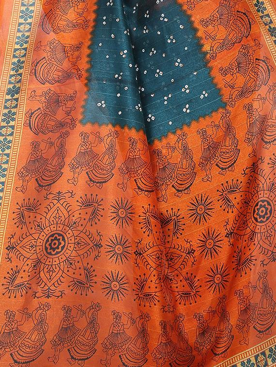 green cotton silk printed saree with blouse - 15023474 - Zoom Image - 3