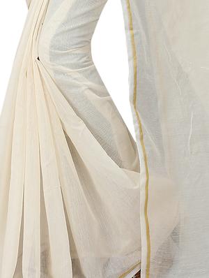 white cotton silk plain saree with blouse - 15023528 - Standard Image - 3