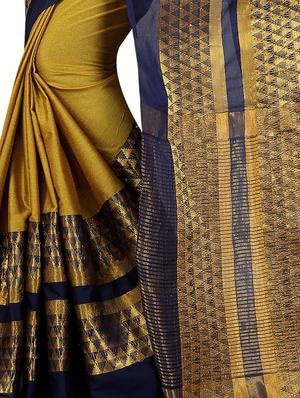 yellow cotton bordered saree with blouse - 15023541 - Standard Image - 3