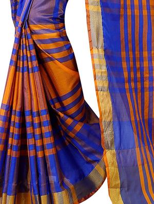 orange cotton woven saree with blouse - 15023574 - Standard Image - 3