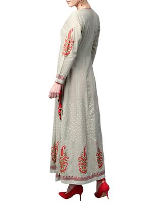 grey cotton anarkali kurta - 15023877 - Standard Image - 3